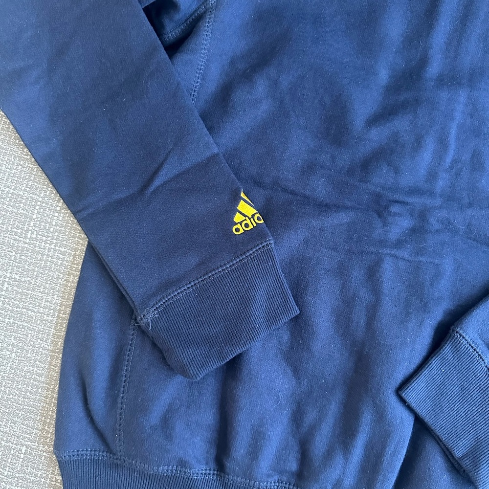 Adidas Kids Full Zip Hoodie Navy Yellow Logo Sweatshirt New With Tags - Picture 6 of 11